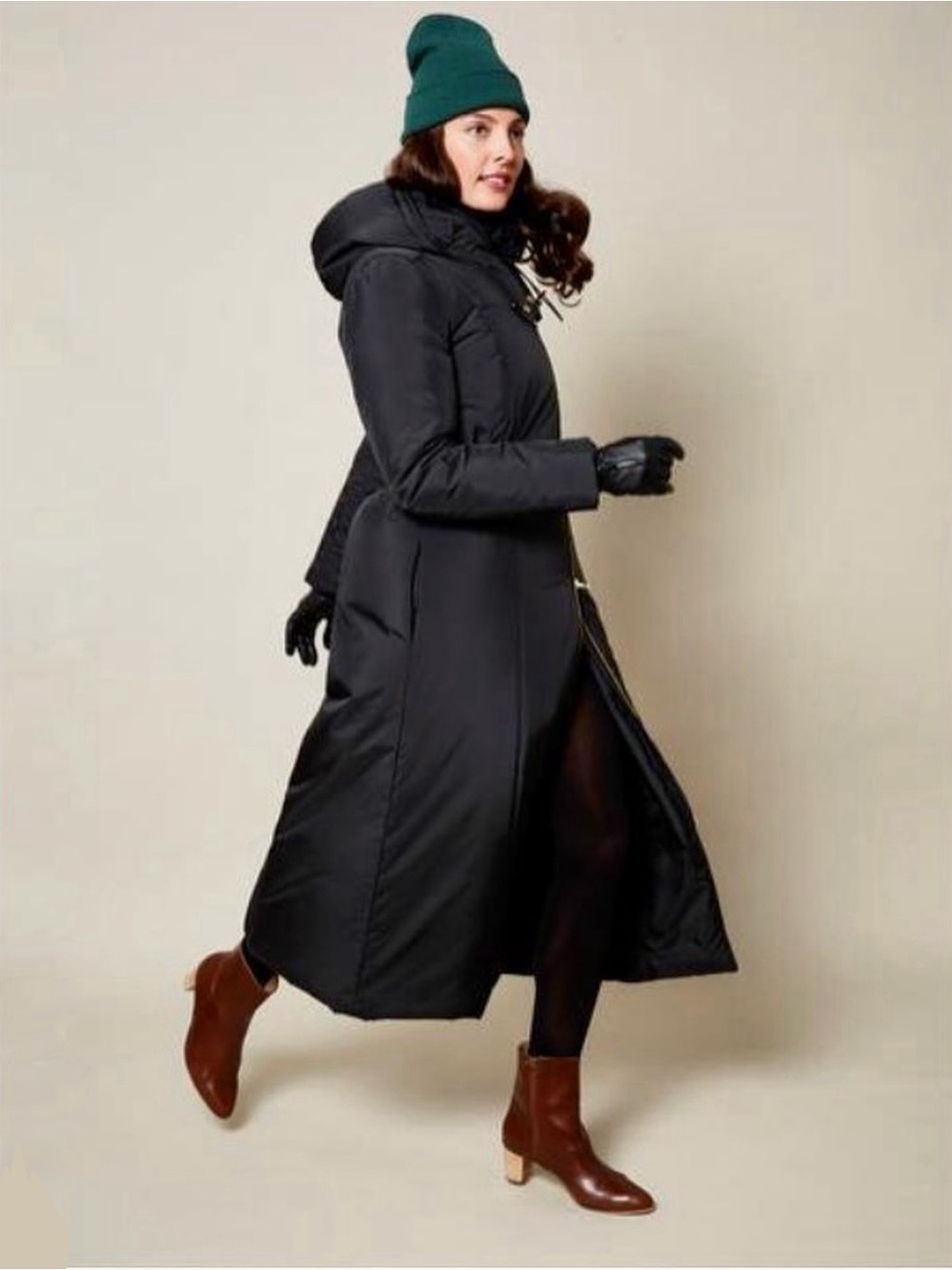 Vaute Vegan Long Black Puffer Coat with Hood - Women windproof snow proof